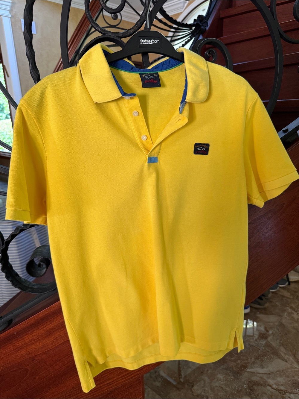 Paul & Shark Bright Yellow Short-Sleeve Polo with Blue Trim